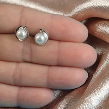 Load image into Gallery viewer, Sterling Silver White Pearl Stud Earrings – Rhodium Plated