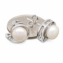 Load image into Gallery viewer, Sterling Silver White Pearl Stud Earrings – Rhodium Plated