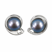 Load image into Gallery viewer, Sterling Silver Black Pearl Stud Earrings – Rhodium Plated
