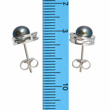 Load image into Gallery viewer, Sterling Silver Black Pearl Stud Earrings – Rhodium Plated