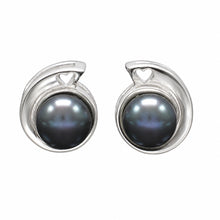 Load image into Gallery viewer, Sterling Silver Black Pearl Stud Earrings – Rhodium Plated