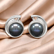 Load image into Gallery viewer, Sterling Silver Black Pearl Stud Earrings – Rhodium Plated