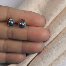 Load image into Gallery viewer, Sterling Silver Black Pearl Stud Earrings – Rhodium Plated
