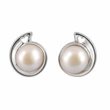 Load image into Gallery viewer, Sterling Silver Pink Pearl Stud Earrings – Rhodium Plated