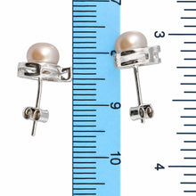 Load image into Gallery viewer, Sterling Silver Pink Pearl Stud Earrings – Rhodium Plated