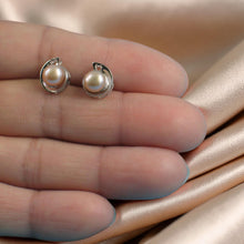 Load image into Gallery viewer, Sterling Silver Pink Pearl Stud Earrings – Rhodium Plated