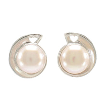 Load image into Gallery viewer, Sterling Silver Pink Pearl Stud Earrings – Rhodium Plated