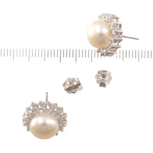 Load image into Gallery viewer, Sterling Silver White Pearl &amp; Cubic Zirconia Stud Earrings – Halo Design