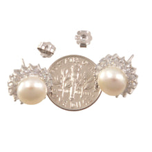 Load image into Gallery viewer, Sterling Silver White Pearl &amp; Cubic Zirconia Stud Earrings – Halo Design