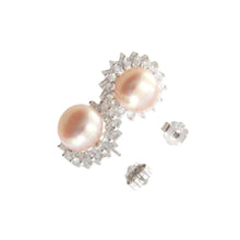 Load image into Gallery viewer, Sterling Silver White Pearl &amp; Cubic Zirconia Stud Earrings – Halo Design