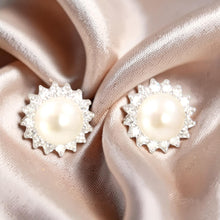 Load image into Gallery viewer, Sterling Silver White Pearl &amp; Cubic Zirconia Stud Earrings – Halo Design