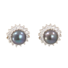 Load image into Gallery viewer, Sterling Silver White Pearl &amp; Cubic Zirconia Stud Earrings – Halo Design