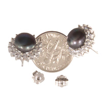 Load image into Gallery viewer, Sterling Silver White Pearl &amp; Cubic Zirconia Stud Earrings – Halo Design