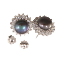 Load image into Gallery viewer, Sterling Silver White Pearl &amp; Cubic Zirconia Stud Earrings – Halo Design
