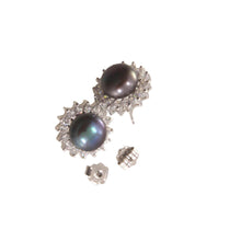 Load image into Gallery viewer, Sterling Silver White Pearl &amp; Cubic Zirconia Stud Earrings – Halo Design