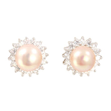 Load image into Gallery viewer, Sterling Silver White Pearl &amp; Cubic Zirconia Stud Earrings – Halo Design