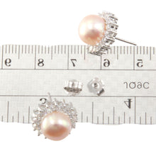 Load image into Gallery viewer, Sterling Silver White Pearl &amp; Cubic Zirconia Stud Earrings – Halo Design