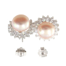 Load image into Gallery viewer, Sterling Silver White Pearl &amp; Cubic Zirconia Stud Earrings – Halo Design