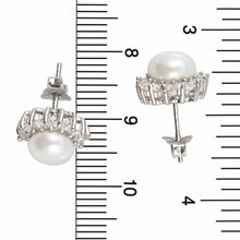 Load image into Gallery viewer, Sterling Silver White Pearl &amp; CZ Stud Earrings – Classic Halo Style
