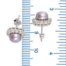 Load image into Gallery viewer, Sterling Silver Lavender Pearl &amp; CZ Stud Earrings – Classic Halo