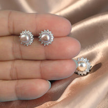 Load image into Gallery viewer, Sterling Silver Lavender Pearl &amp; CZ Stud Earrings – Classic Halo