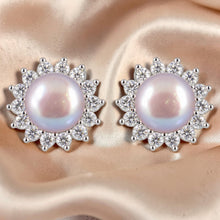 Load image into Gallery viewer, Sterling Silver Lavender Pearl &amp; CZ Stud Earrings – Classic Halo