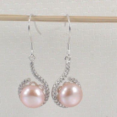 Sterling Silver Pink Pearl 58 CZ Hook Earrings