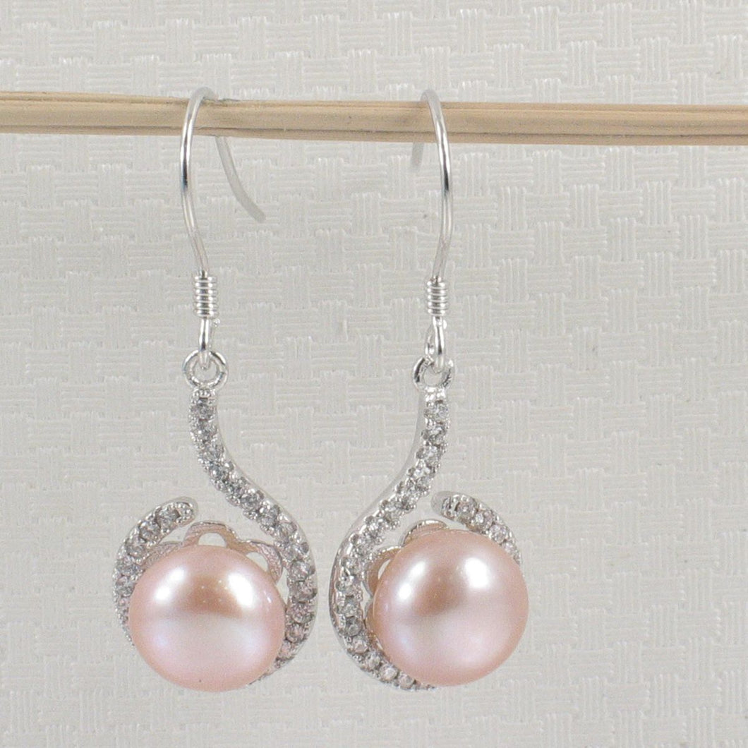 Sterling Silver Pink Pearl 58 CZ Hook Earrings