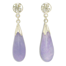 Load image into Gallery viewer, Solid Silver 925 Oriental Raindrop Lavender Jade Dangle Stud Earrings
