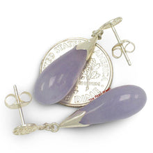 Load image into Gallery viewer, Solid Silver 925 Oriental Raindrop Lavender Jade Dangle Stud Earrings