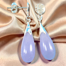Load image into Gallery viewer, Solid Silver 925 Oriental Raindrop Lavender Jade Dangle Stud Earrings
