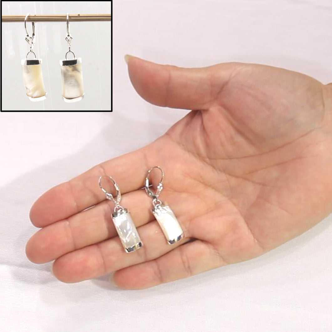 9110140-Sterling-Silver-Fleur-De-Lis Leverback -Curved-Mother-of Pearl-Dangle-Earrings