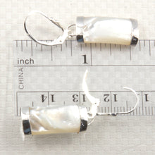 Load image into Gallery viewer, 9110140-Sterling-Silver-Fleur-De-Lis Leverback -Curved-Mother-of Pearl-Dangle-Earrings