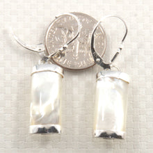 Load image into Gallery viewer, 9110140-Sterling-Silver-Fleur-De-Lis Leverback -Curved-Mother-of Pearl-Dangle-Earrings