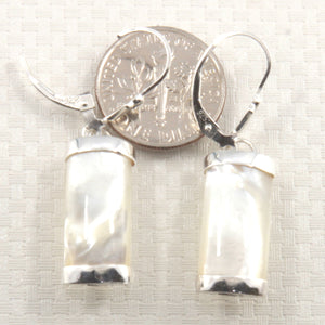 9110140-Sterling-Silver-Fleur-De-Lis Leverback -Curved-Mother-of Pearl-Dangle-Earrings