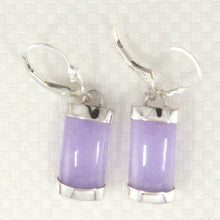Load image into Gallery viewer, 9110142-Sterling-Silver-Fleur-De-Lis Leverback -Curved-Lavender-Jade-Dangle-Earrings