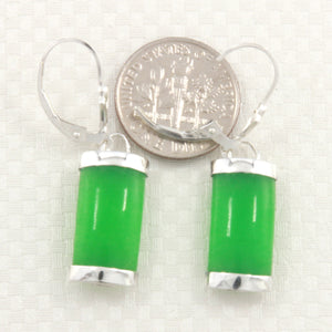9110143-Sterling-Silver-Fleur-De-Lis Leverback -Curved-Green-Jade-Dangle-Earrings