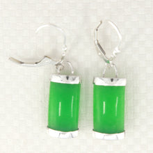 Load image into Gallery viewer, 9110143-Sterling-Silver-Fleur-De-Lis Leverback -Curved-Green-Jade-Dangle-Earrings