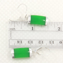 Load image into Gallery viewer, 9110143-Sterling-Silver-Fleur-De-Lis Leverback -Curved-Green-Jade-Dangle-Earrings