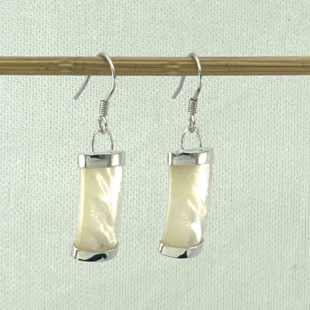 Solid Sterling Silver 925 Fish Hook Mother of Pearl Dangle Earrings