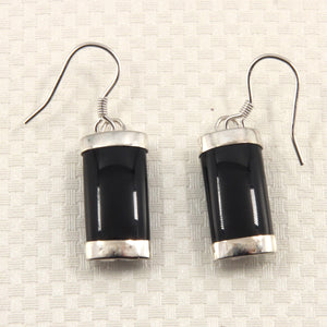 9110151-Sterling-Silver-Fish Hook-Curved-Black-Onyx-Dangle-Earrings