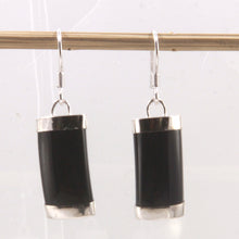 Load image into Gallery viewer, 9110151-Sterling-Silver-Fish Hook-Curved-Black-Onyx-Dangle-Earrings