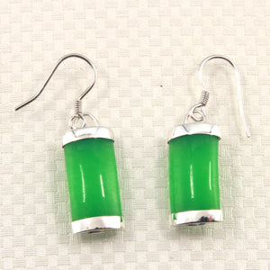 9110153-Sterling-Silver-Fish Hook -Curved-Green-Jade-Dangle-Earrings