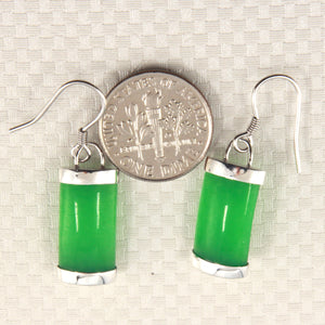 9110153-Sterling-Silver-Fish Hook -Curved-Green-Jade-Dangle-Earrings