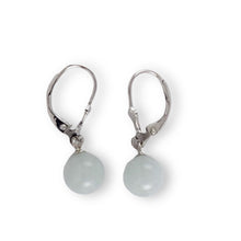 Load image into Gallery viewer, Solid Sterling Silver 925 Good Fortune Celadon Green Jade Leverback Earrings
