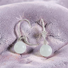 Load image into Gallery viewer, Solid Sterling Silver 925 Good Fortune Celadon Green Jade Leverback Earrings