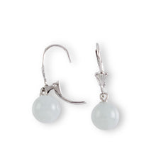 Load image into Gallery viewer, Solid Sterling Silver 925 Good Fortune Celadon Green Jade Leverback Earrings