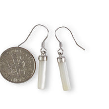 Load image into Gallery viewer, Solid Sterling Silver 925 Mother of Pearl Tube Fish Hook Earrings