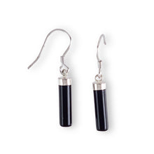 Load image into Gallery viewer, Solid Sterling Silver 925 Black Onyx Tube Fish Hook Earrings