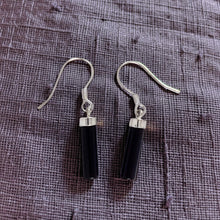 Load image into Gallery viewer, Solid Sterling Silver 925 Black Onyx Tube Fish Hook Earrings